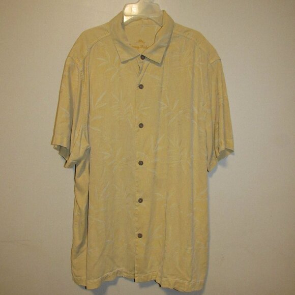 Tommy Bahama 100% Silk Button Up Shirt Yellow Mens XL Tropical Embossed Textured - Picture 1 of 4